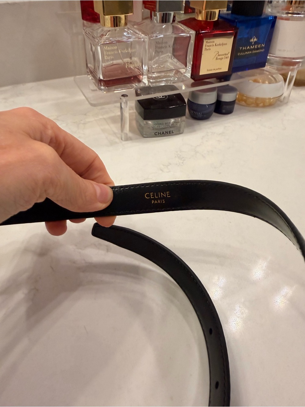 Celine Black Leather Belt with Gold Triomphe Buckle - Picture 2 of 5